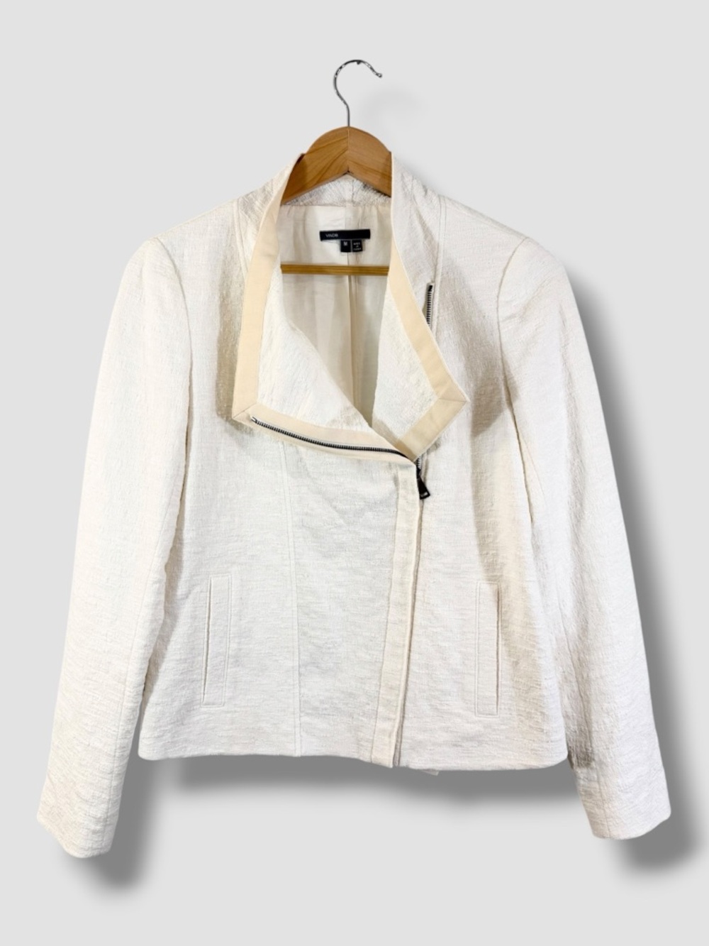 Vince Ivory Moto Zip Jacket Size M Cream Asymmetrical Minimalist Designer Spring